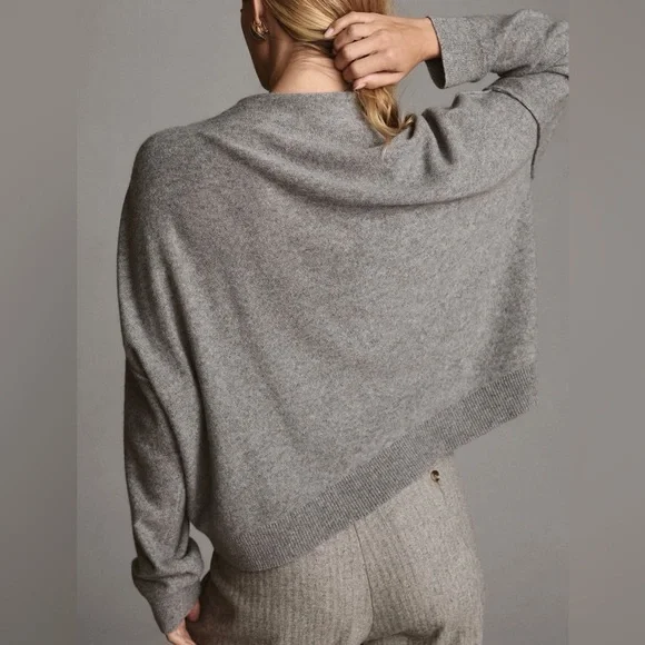 Pilcro Alani 100% Cashmere Mock-Neck Sweater Grey Medium - Picture 2 of 12